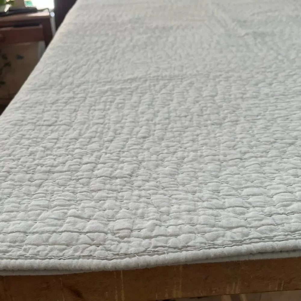 Pottery Barn Pick-Stitch Cotton Linen Blue Green Quilt 104